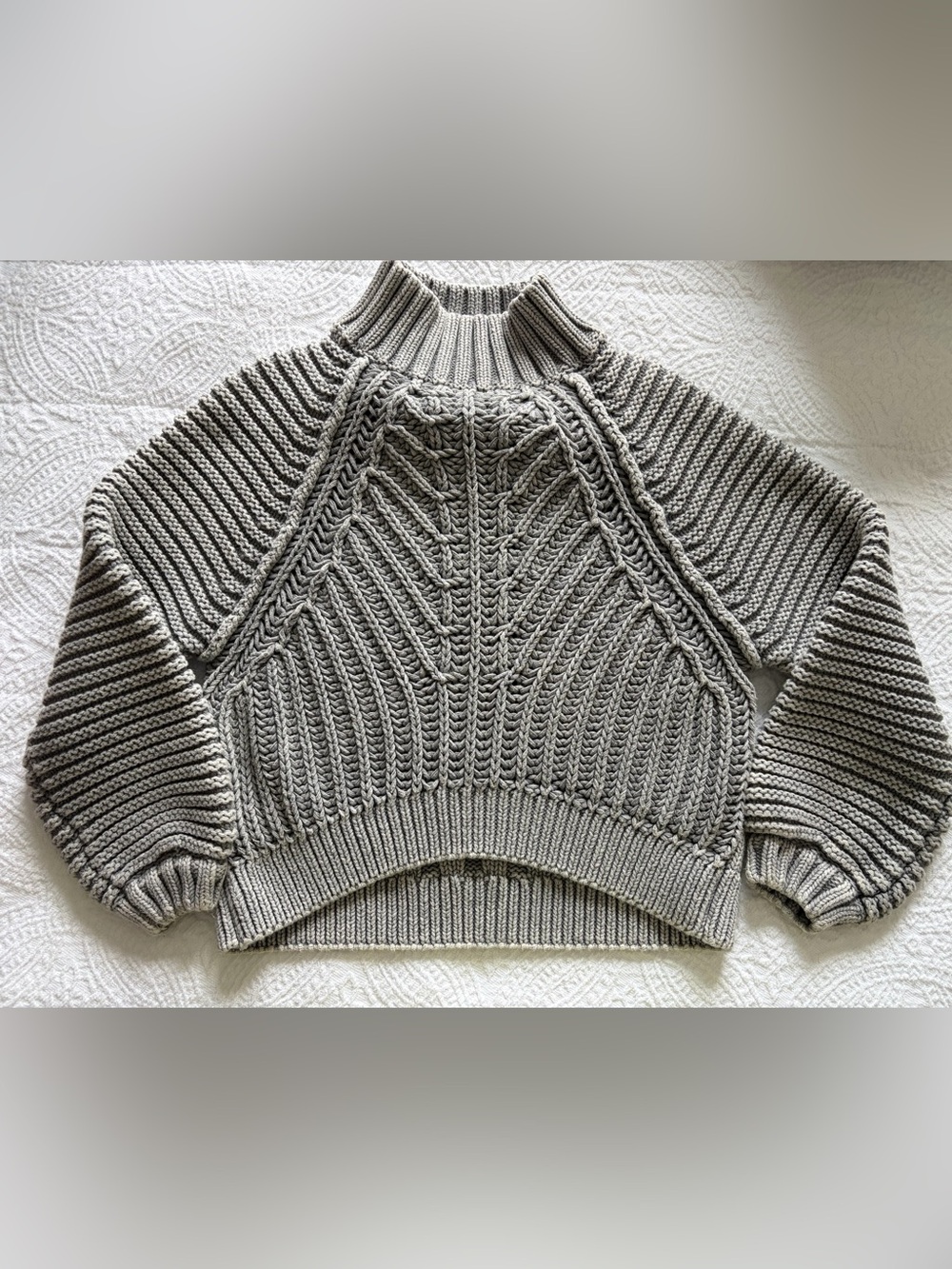 Free People Sweetheart Gray Cable-Knit Turtleneck Sweater